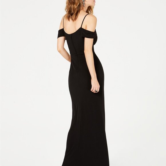 City Studios Juniors' Off-The-Shoulder Gown Black/Peach - Picture 2 of 4